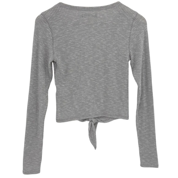 Abercrombie & Fitch Womens Gray Ribbed Tie Front V-Neck Cardigan Sweater Small - Picture 2 of 8